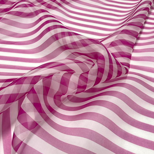 Organza di Seta - Righe Fucsia