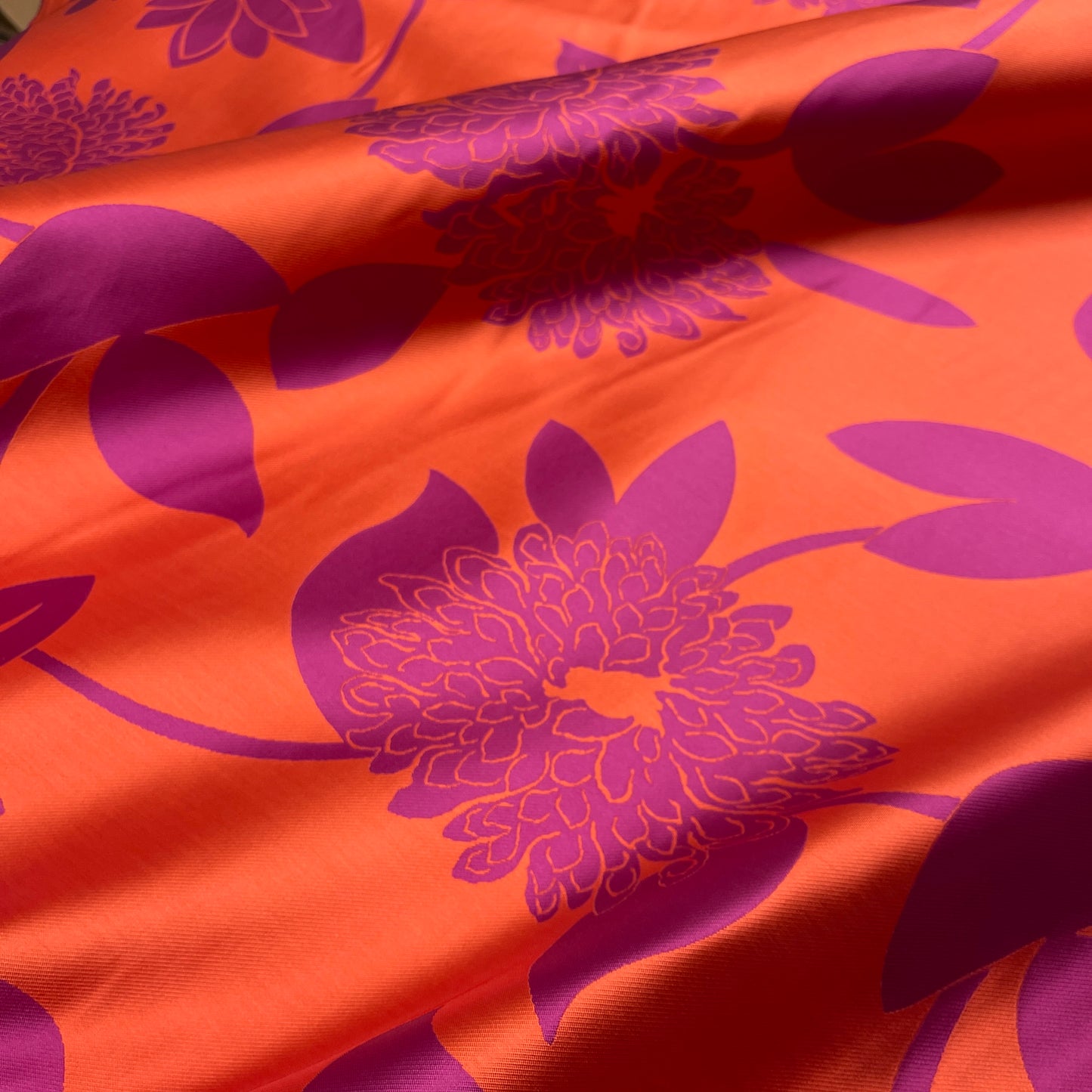 Jacquard Double Face - Floreale Fucsia e Arancione