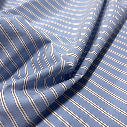 Cotone Popeline a Righe Azzurro