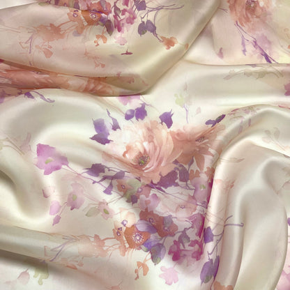Silk Organza - Light Orange Floral