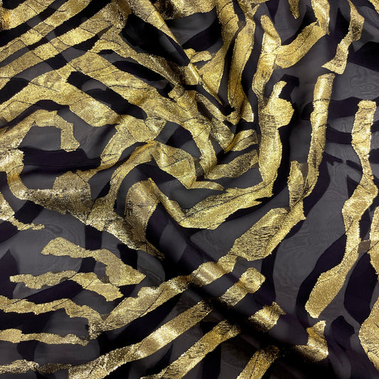 Lame Devoré Organza - Black Gold