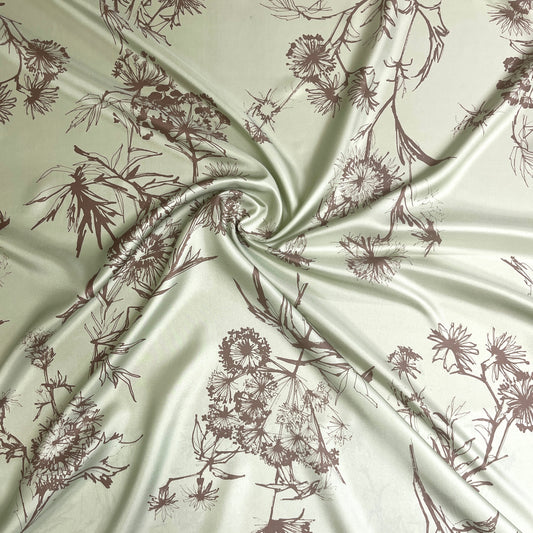 Sage Botanical Print Silk Twill