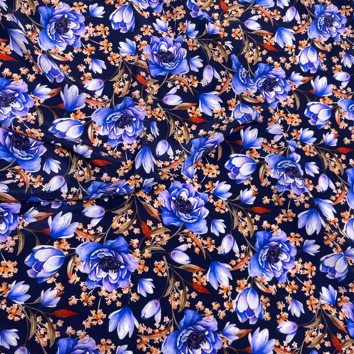 Seta Crepe Blu Fiori