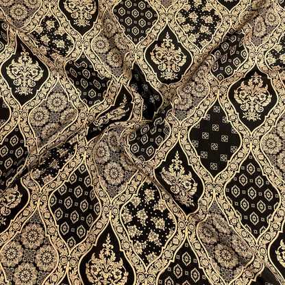 Crepe de Chine di Seta -  Damascata Nero e Beige