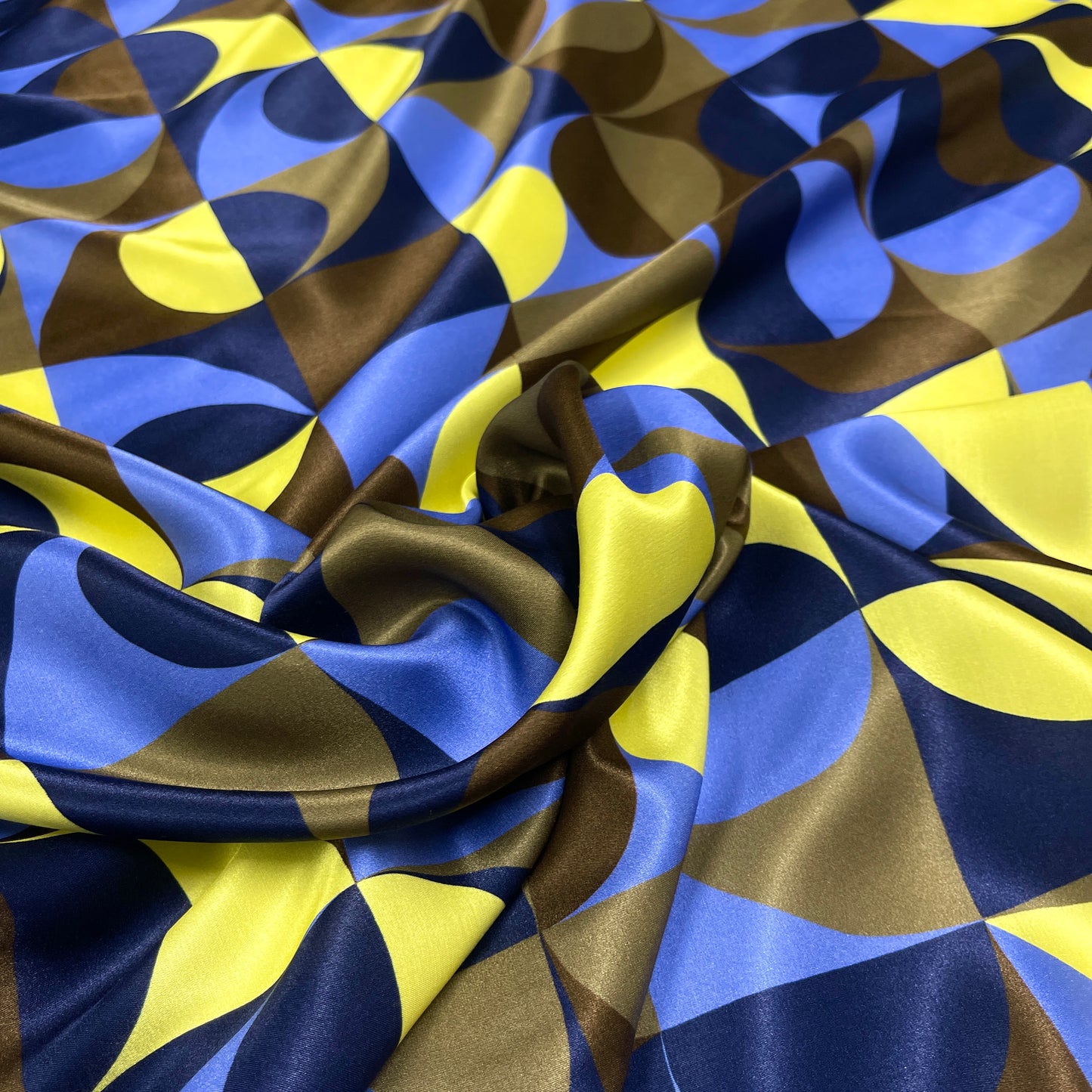 Raso Viscosa/Seta - Geometrico Blu e Giallo