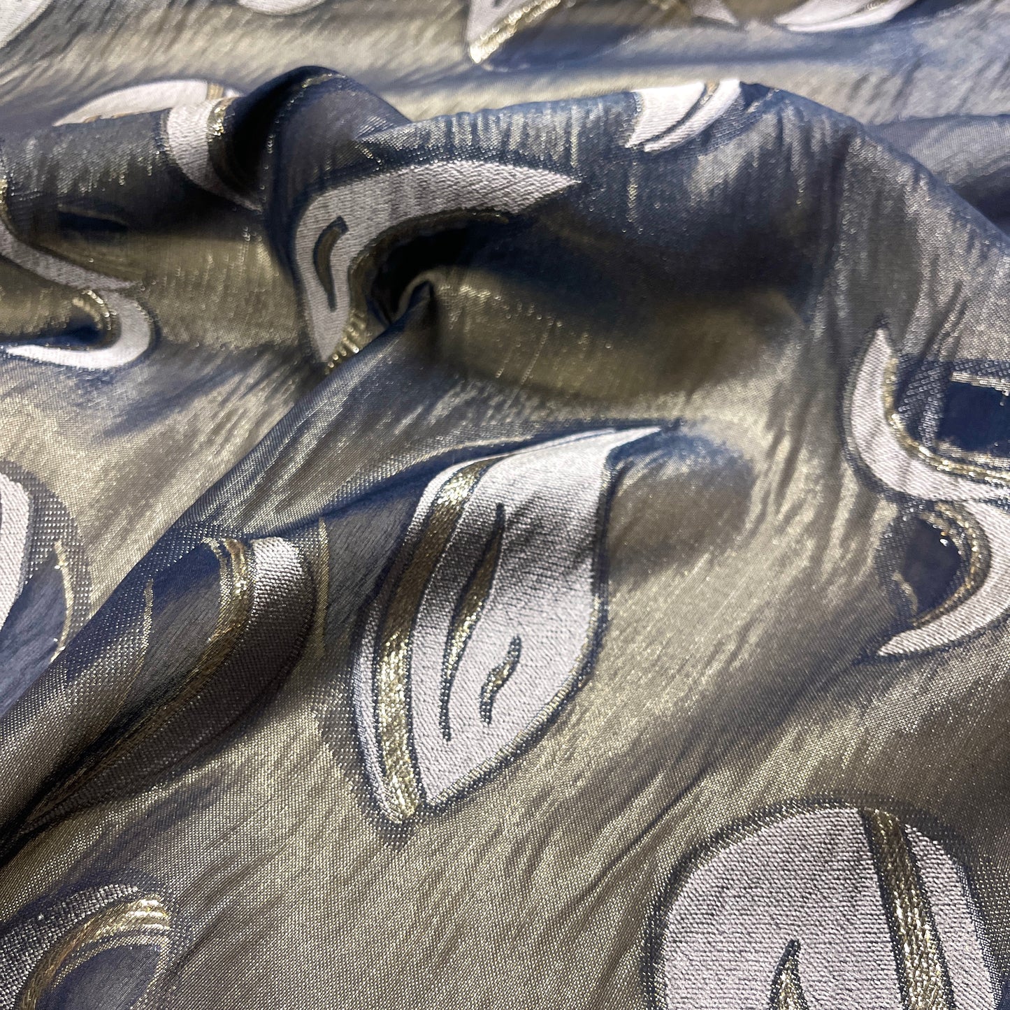 Jacquard Seta Lamé - Blu e Oro Astratto