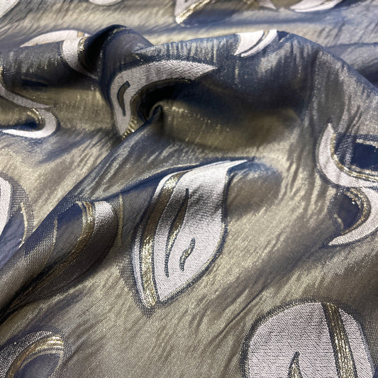 Jacquard Silk Lamé - Blue and Gold Abstract