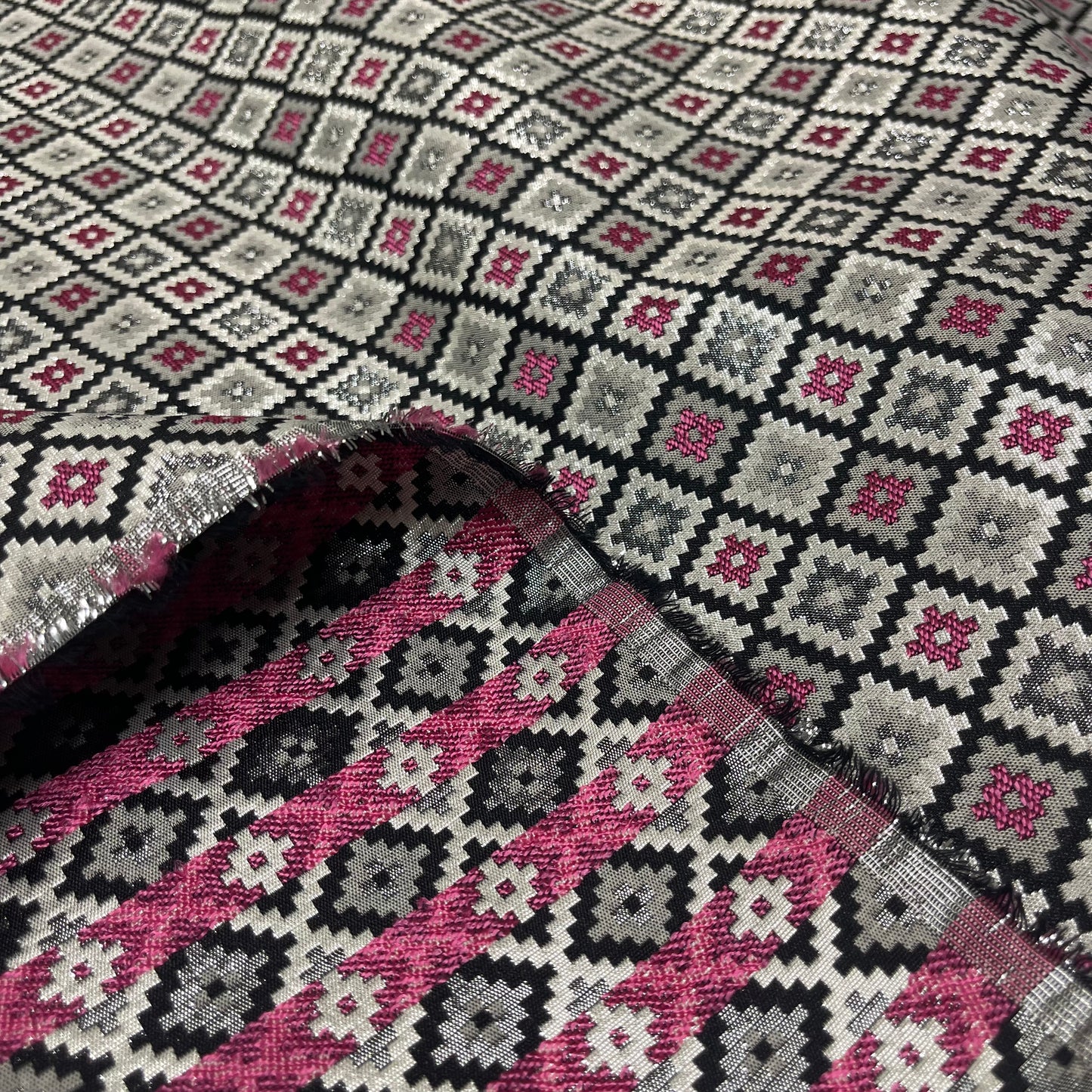 Geometric jacquard - black, grey, and fuchsia