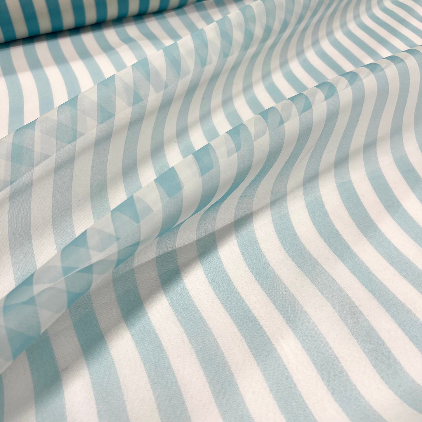 Silk Organza - Aqua Green Stripes