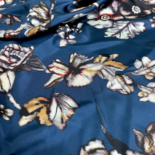 Twill di Seta Floreale Blu Petrolio – 2,40 × 1,40 m