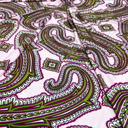 Jersey di Viscosa Fantasia Paisley Rosa e Verde