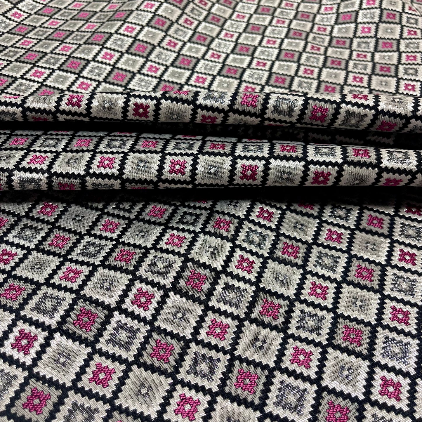 Geometric jacquard - black, grey, and fuchsia