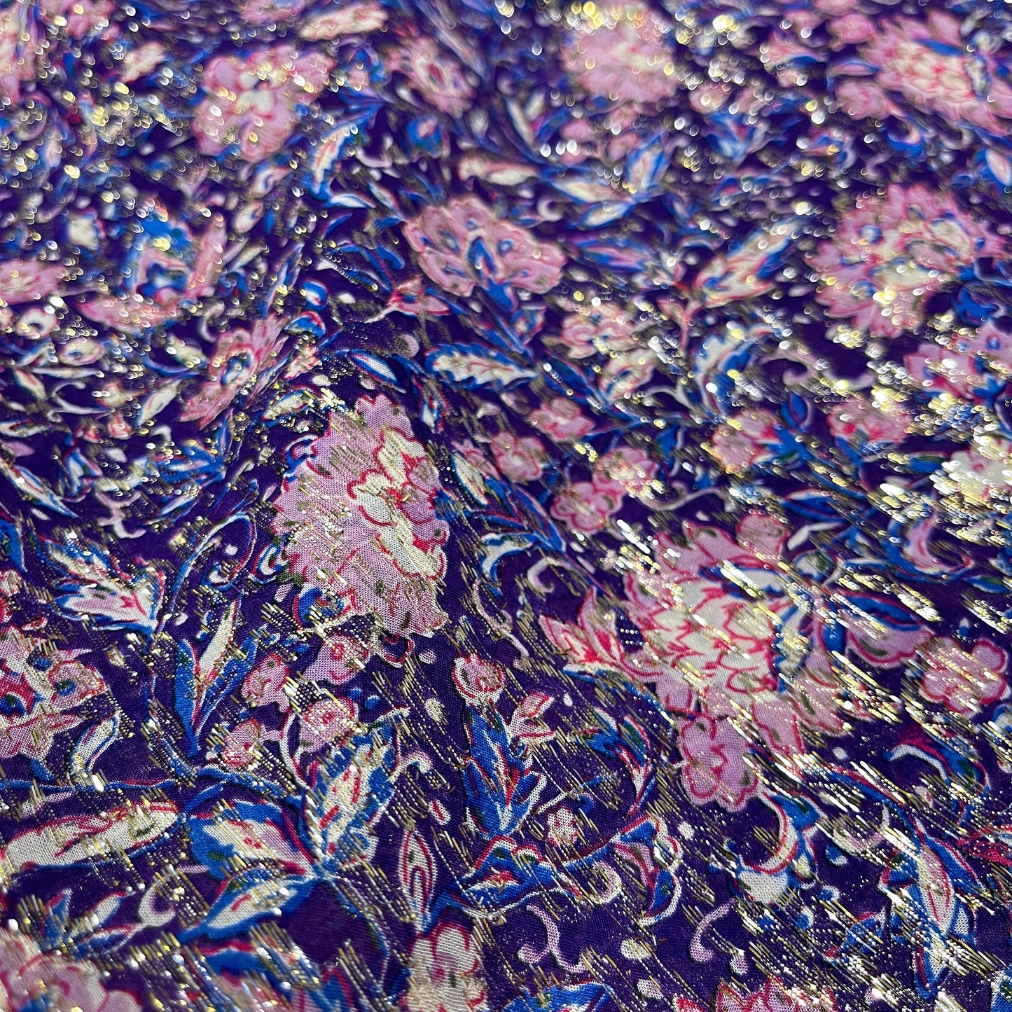 Viscosa Fil Coupé Lamé Floreale Viola