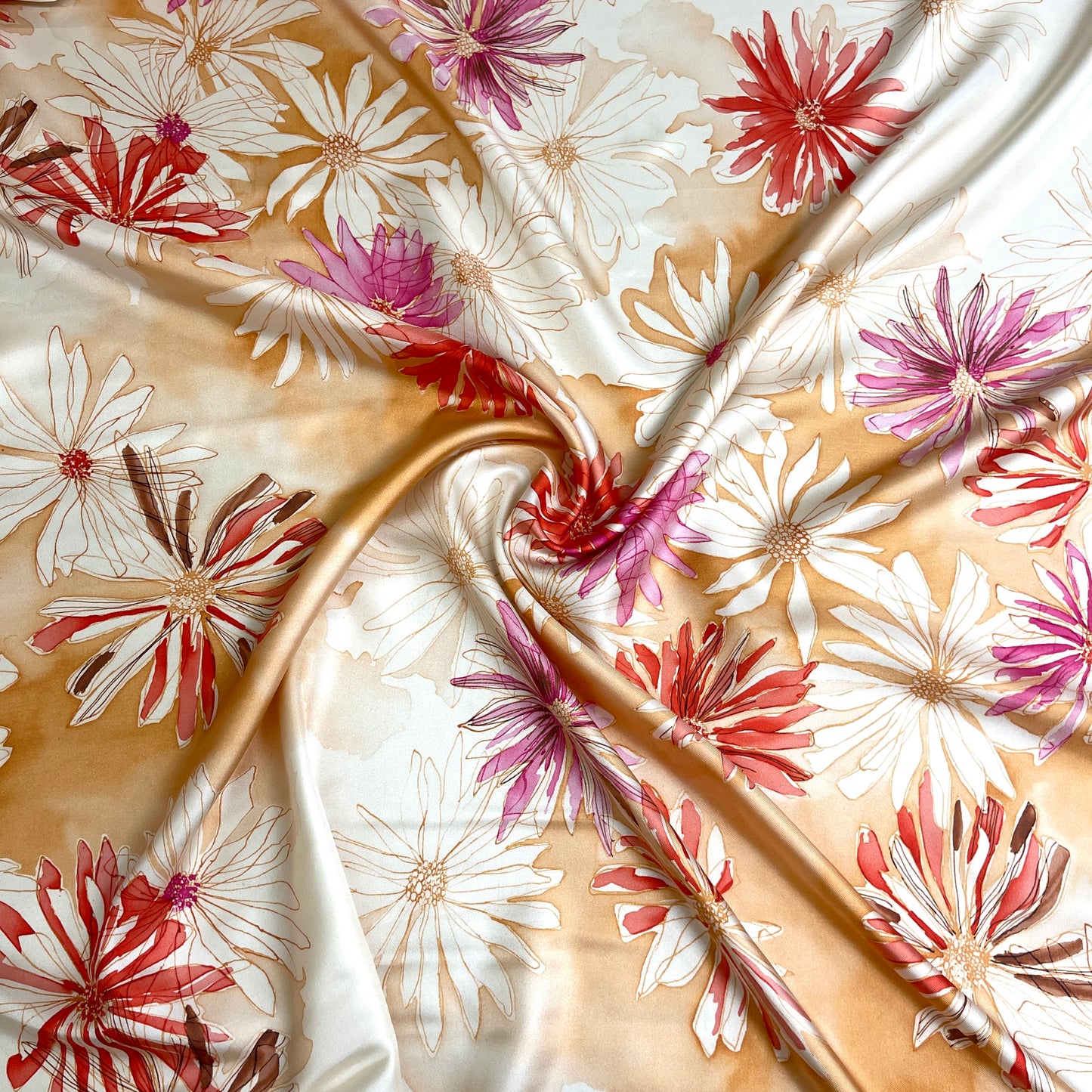 Twill di Seta Floreale Arancio e Corallo  – 2,90 × 1,40 m