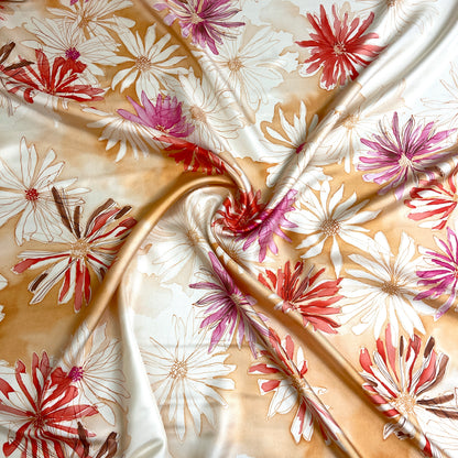 Twill di Seta Floreale Arancio e Corallo  – 2,90 × 1,40 m