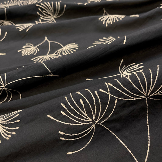 Cotone Ricamato Fiorato Nero e Beige