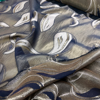 Jacquard Seta Lamé - Blu e Oro Astratto