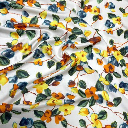 Twill Seta Fiori Bianco