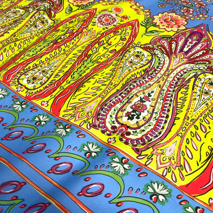 Cotone -  Paisley Floreale con Bordo Ornamentale