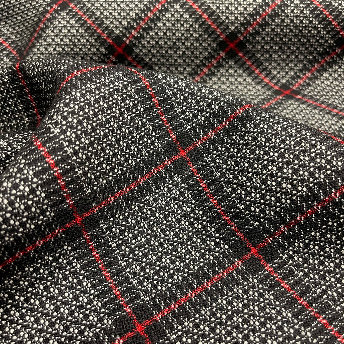 Wool and Silk (Medium Weight) - Black and Red Check