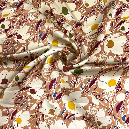 Floral Fantasy Silk Satin Beige – 2.50 × 1.40 m