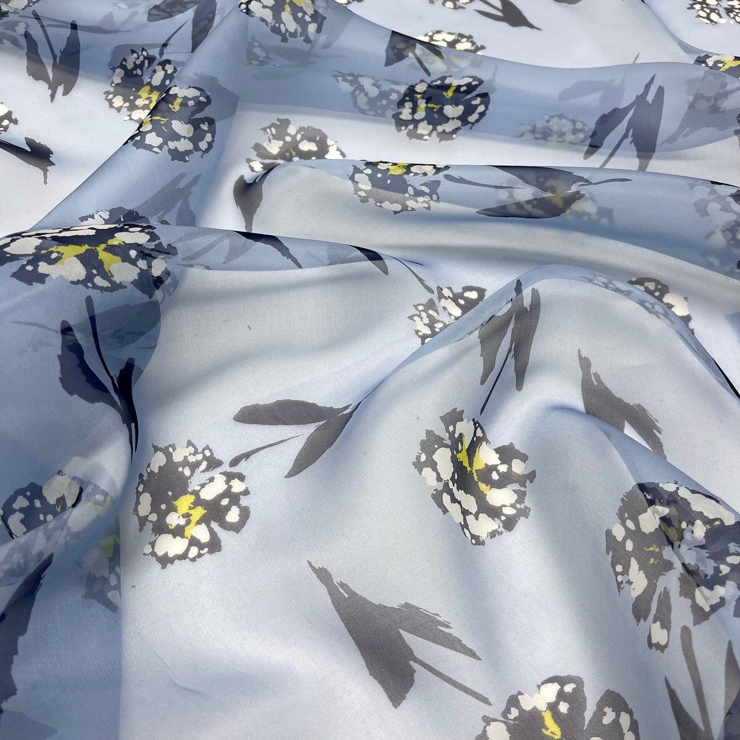 Silk Organza - Floral Powder Blue