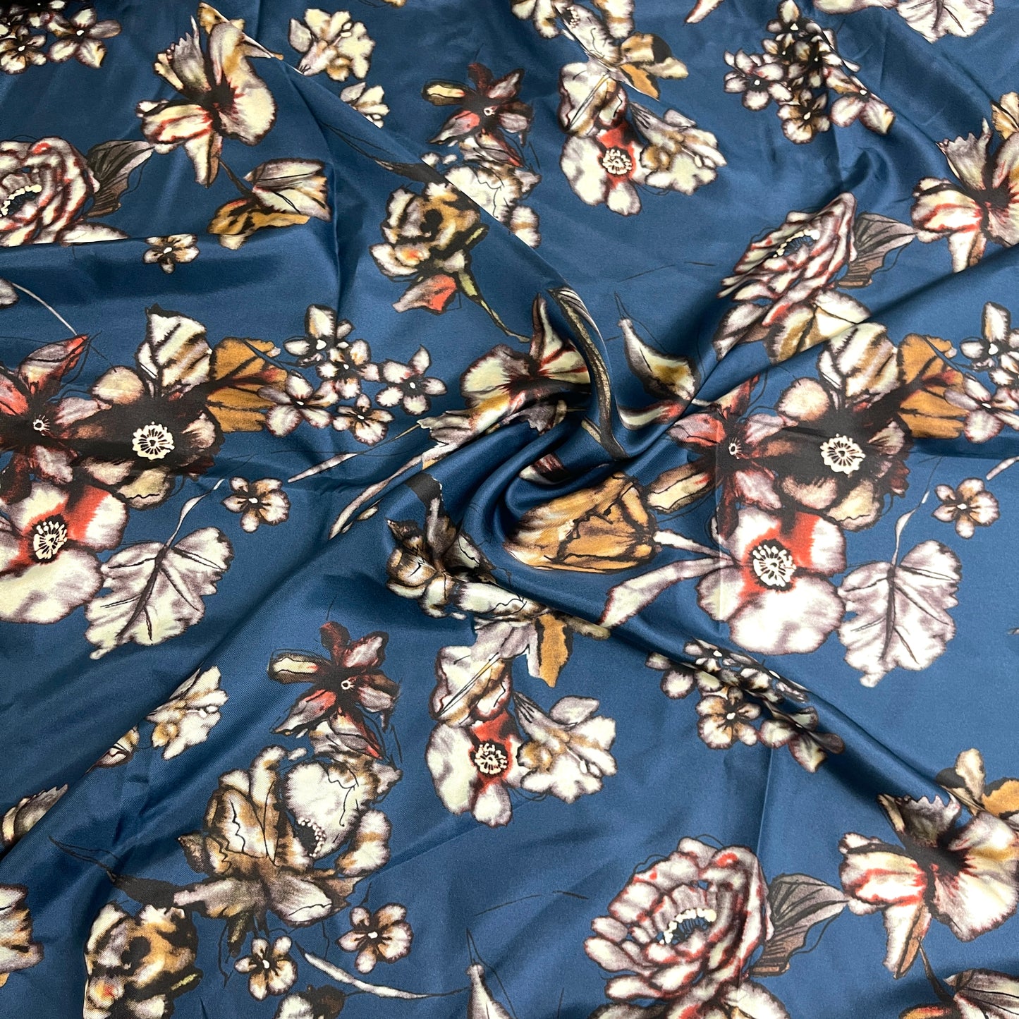 Twill di Seta Floreale Blu Petrolio – 2,40 × 1,40 m