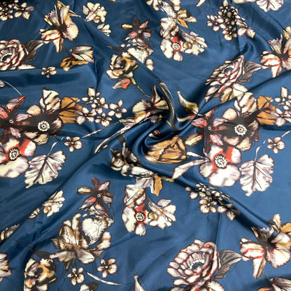 Twill di Seta Floreale Blu Petrolio – 2,40 × 1,40 m