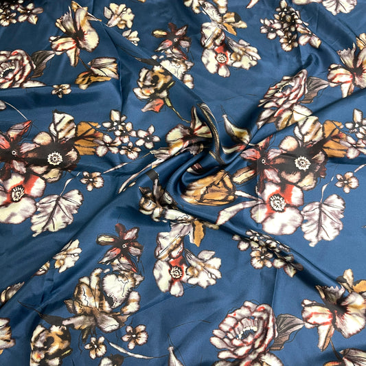 Twill di Seta Floreale Blu Petrolio – 2,40 × 1,40 m