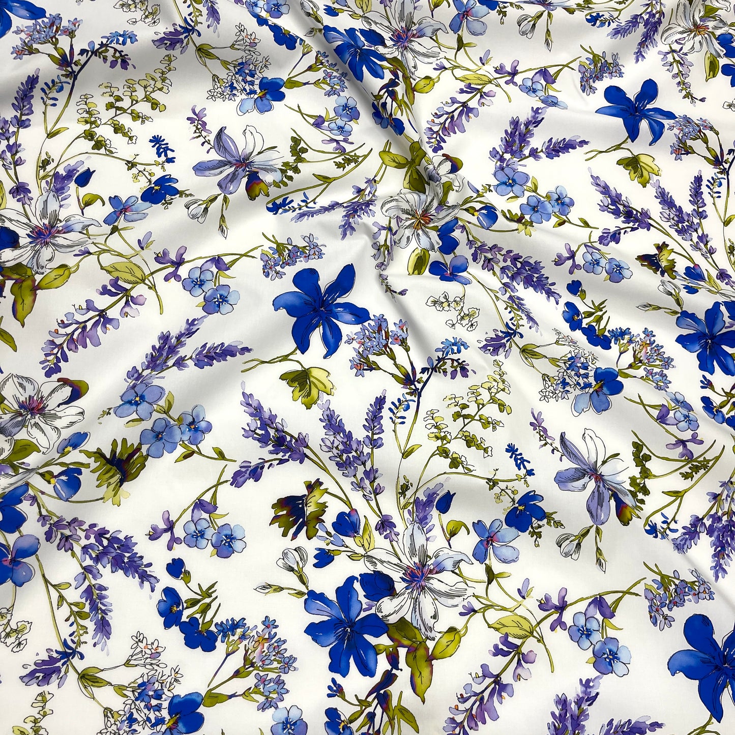 Cotone  floreale lavanda e fiordaliso