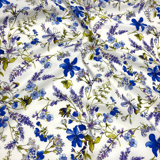 Cotone  floreale lavanda e fiordaliso