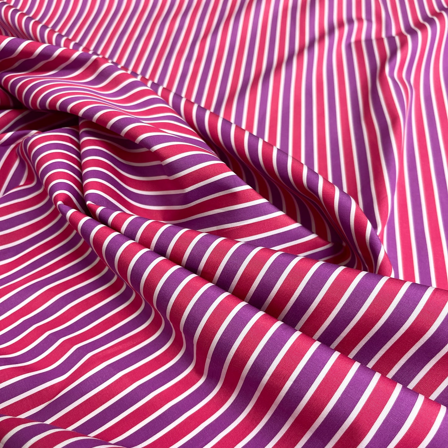 Cotone a Righe Fucsia, Lilla e Bianco