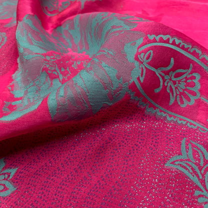 Triple Organza Jacquard – Floral Fuchsia Green