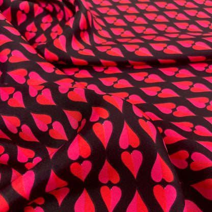 Twill di Seta - Fantasia Cuori Rosa e Rossi