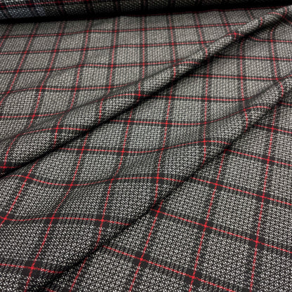 Wool and Silk (Medium Weight) - Black and Red Check