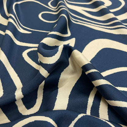 Twill di Seta - Fantasia Astratta Blu e Avorio