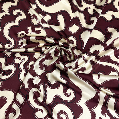 Abstract Fantasy Bordeaux and Ivory Silk Satin – 2.80 × 1.40 m