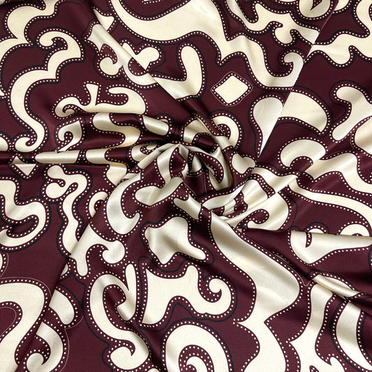 Abstract Fantasy Bordeaux and Ivory Silk Satin – 2.80 × 1.40 m