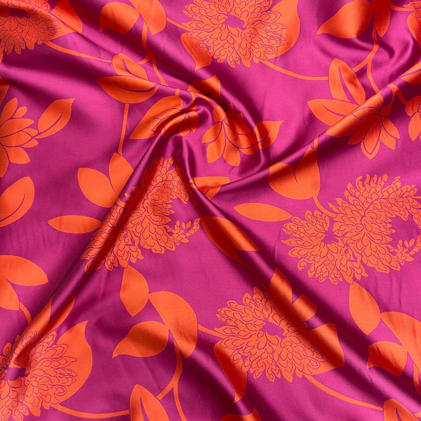 Jacquard Double Face - Floreale Fucsia e Arancione