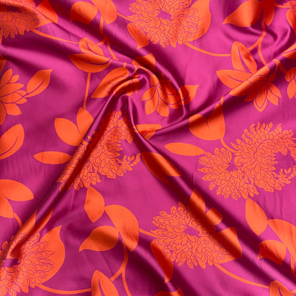 Jacquard Double Face - Floreale Fucsia e Arancione