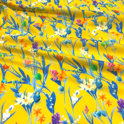 Cotone Fantasia - Floreale su fondo giallo