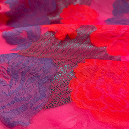 Jacquard Triple Organza – Floral Fuchsia