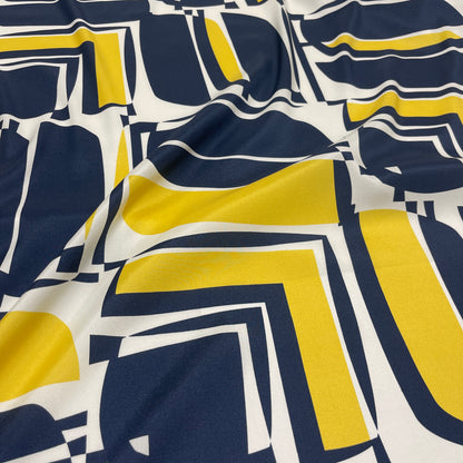 Seta Crepe Satin Back - Geometrica Navy e Giallo