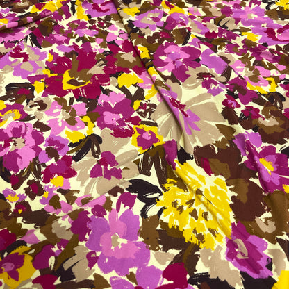 Jersey di Viscosa Fantasia Floreale Fucsia e Gialla