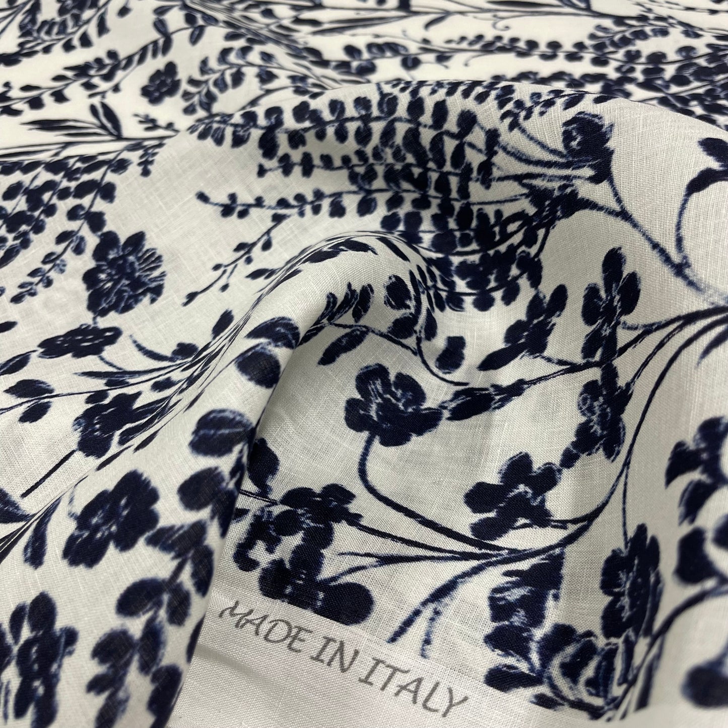 Lino Fantasia- Floreale Blu Scuro