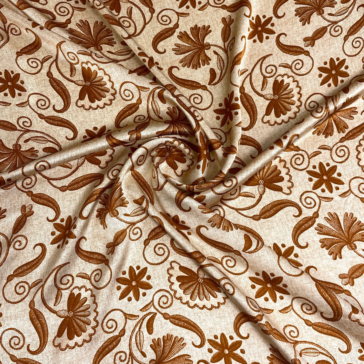 Raso di Seta Fantasia Floreale Beige e Marrone – 3,10 × 1,40 m