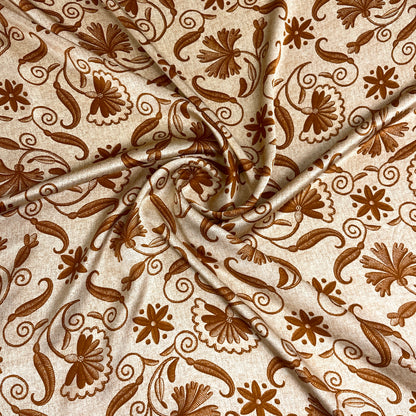Raso di Seta Fantasia Floreale Beige e Marrone – 3,10 × 1,40 m