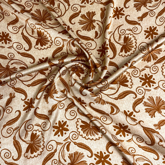 Floral Fantasy Silk Satin in Beige and Brown – 3.10 × 1.40 m