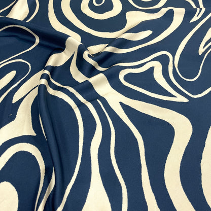 Twill di Seta - Fantasia Astratta Blu e Avorio