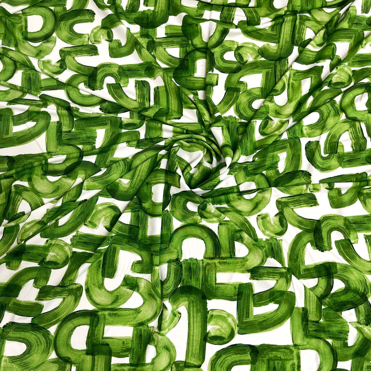 Jersey di Viscosa Fantasia Geometrica Pennellata Verde